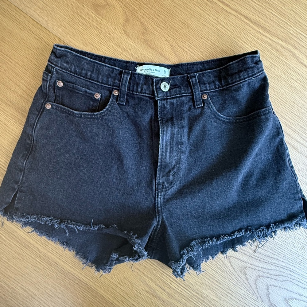 Abercrombie Women's Black Denim Mom Shorts High Rise Curve Love